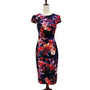 Betsey Johnson Womens 2 Dress Sheath Floral Roses Multicolor Cap Sleeve Cocktail